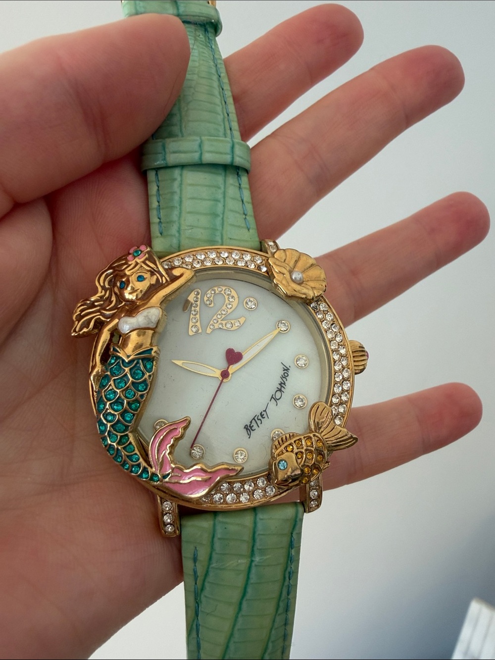 Betsey Johnson Mint Green Mermaid Crystal Accent Watch